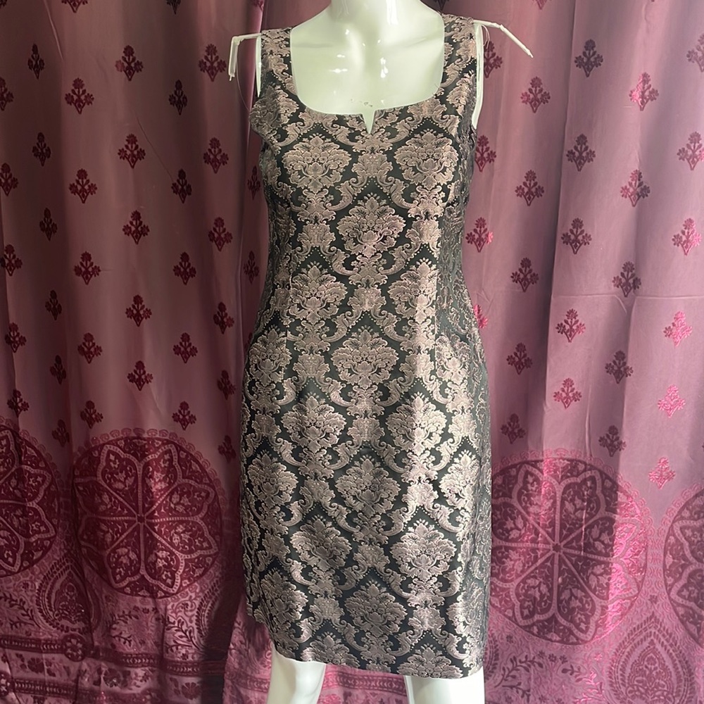 Nineties Little Black Slip Dress Silvery Pink Paisley Print Isabel Ardee Size 8P